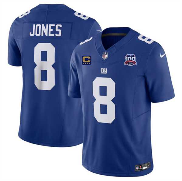 Men & Women & Youth New York Giants #8 Daniel Jones Blue 2024 F.U.S.E. With 4-Star C Patch And 100TH Season Patch Vapor Untouchable Limited Stitched Jersey->new york giants->NFL Jersey